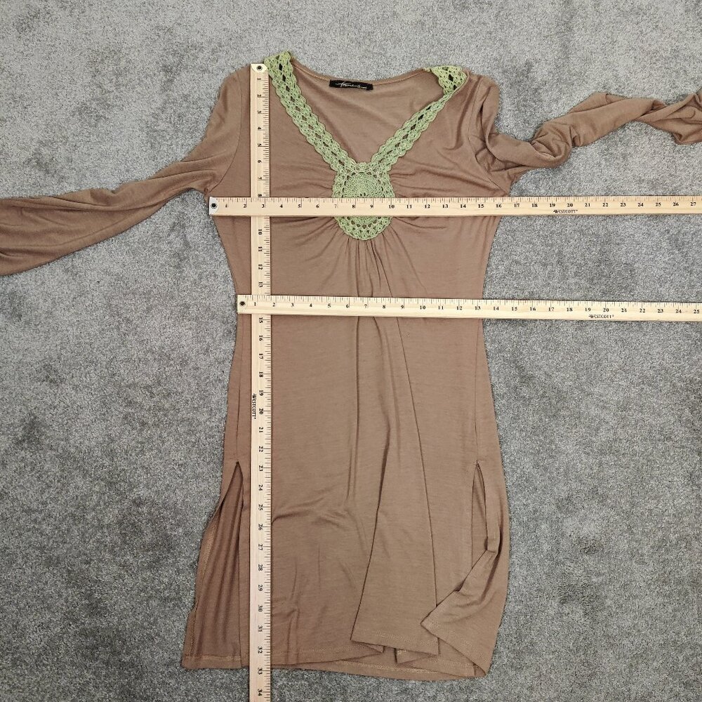 Frame De Paris Women's Blouse Size XS Tan Green Crochet V Neck Bodycon Y2K Style - Picture 6 of 8